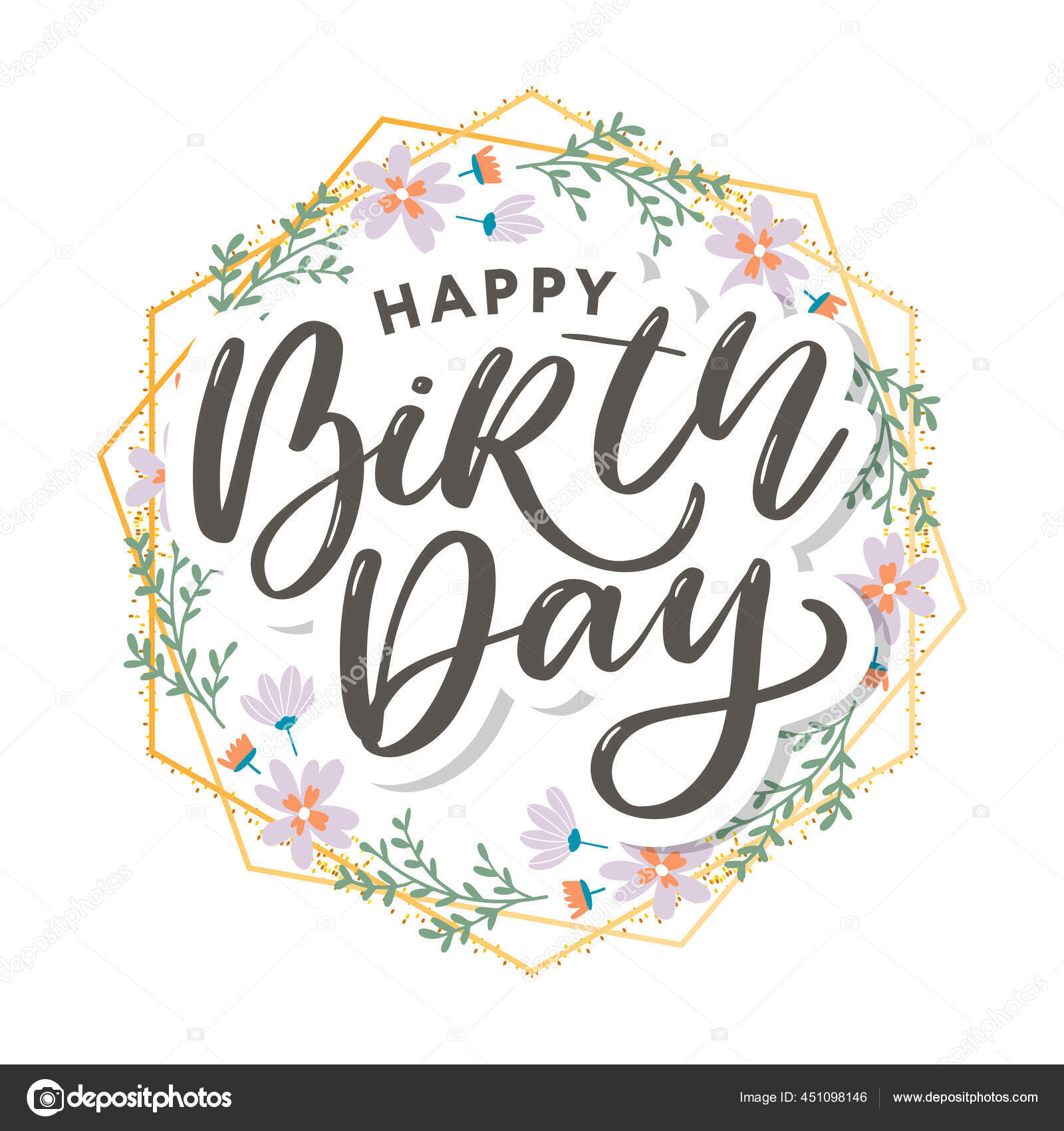 Belle Carte De Voeux Joyeux Anniversaire Avec Des Fleurs Et Des Oiseaux Invitation De Fete Vectorielle Avec Des Elements Floraux Image Vectorielle Par Lemonkey C Illustration
