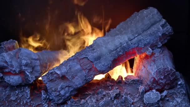 Lågorna i den öppna spisen — Stockvideo