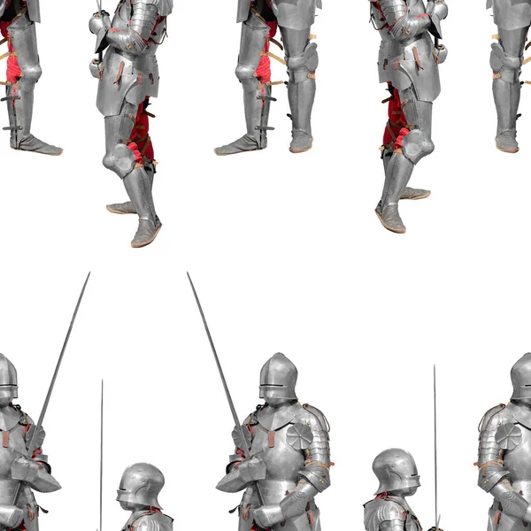 Beyaz Arka Planda Parlak Metal Zırhlı Bir Şövalye Kusursuz Desen — Stok fotoğraf