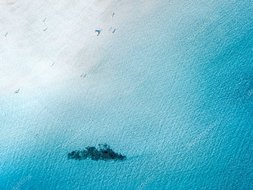 Mediterranean beach La Pelosa, Stintino, Sardinia island, Italy.Aerial view