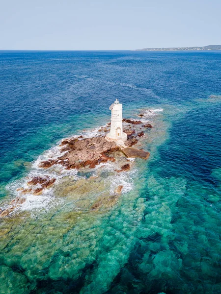 Mangiabarche Lighthouse, Sant Antioco, Sardinië, Italië. Luchtzicht — Stockfoto