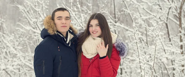 Mec Fille Reposent Dans Les Bois Hiver Mari Femme Dans — Photo