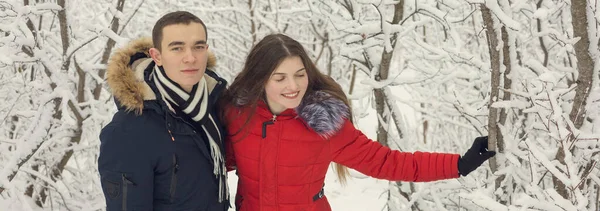 Tipo Rapariga Descansam Bosque Inverno Marido Mulher Neve Jovem Casal — Fotografia de Stock