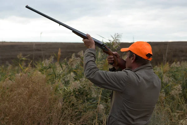 Duck Hunter Shotgun Walking Meadow — Stock Photo, Image