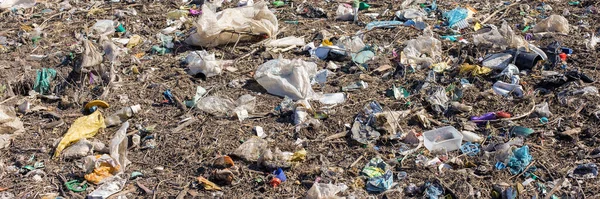 Plastové Sáčky Láhve Skládce Neoprávněné Vypouštění Odpadků Znečištění Přírody Koncept — Stock fotografie