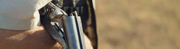 Duck Hunter Shotgun Walking Meadow Midsection Man Weapon — Stock Photo, Image