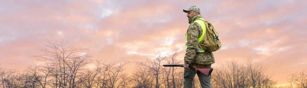 Silhouette Hunter Gun Sun Ambush Ducks — Stock Photo, Image