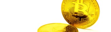 cryptocurrency golden coins - Bitcoin, Ethereum, Litecoin on white background. Virtual money concept.	