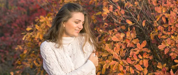 Herbstporträt Eines Mädchens Ethnischen Pullover — Stockfoto