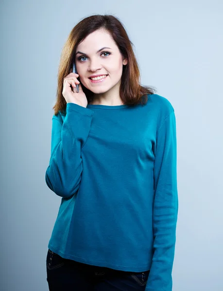 Beautiful girl in blue shirt — Stock Photo, Image