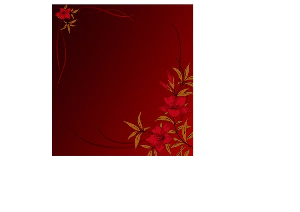 Fundo vermelho bonito com flores — Vetor de Stock