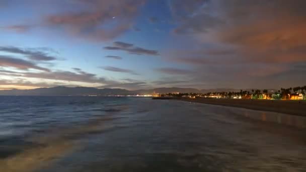 Venice Beach Crepúsculo à noite lapso de tempo — Vídeo de Stock