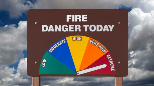 Signe de danger d'incendie avec des nuages de temps — Video