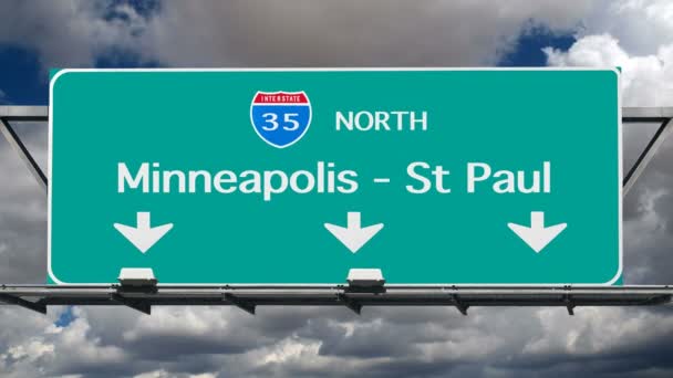 Minneapolis St Paul Interstate Freeway Sign Time Lapse — Stock Video