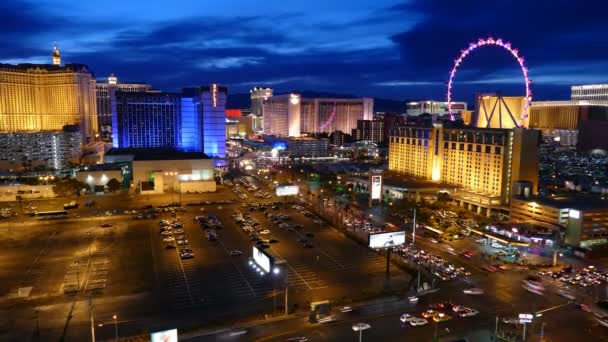 Las Vegas Dusk nacht tijd vervalt — Stockvideo