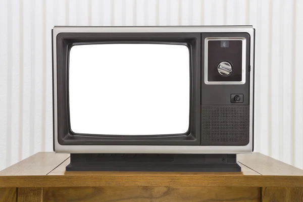 Analogue Portable Television on Table with Cut Out Screen — Stock Photo, Image