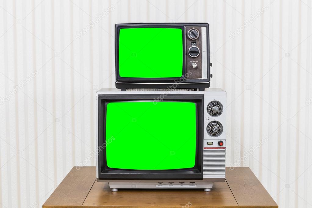 Vintage Television Stack with Chroma Key Green Screens