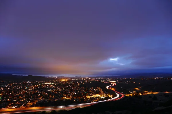Cloudy Night in Suburban Simi Valley California — Stock Photo, Image