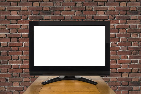 Modern Television with Red Brick Wall and Cut Out Screen — Stock Photo, Image