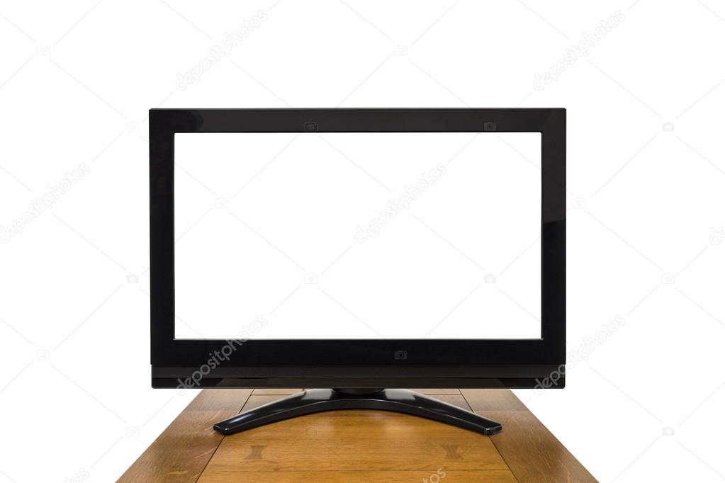 Modern Television Isolated on White with Cut Out Screen