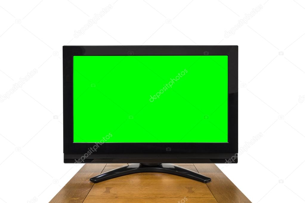 Modern Television Isolated on White with Chroma Key Green Screen