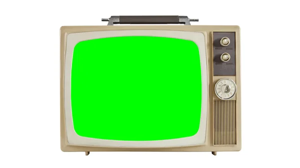 Vintage Television with Chroma Green Screen — ストック写真