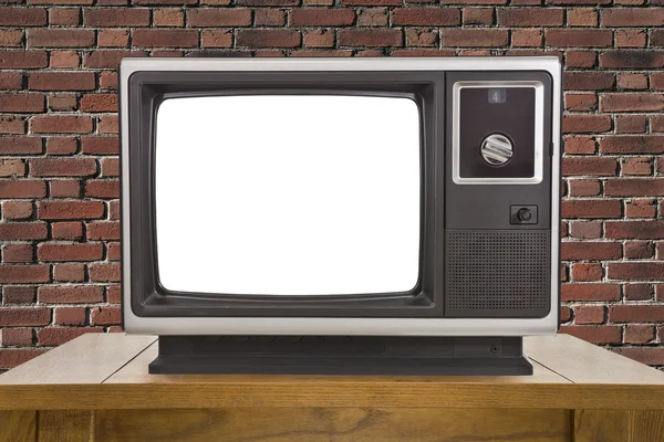 Old Television and Cut Out Screen and Brick Wall — Stock Photo, Image