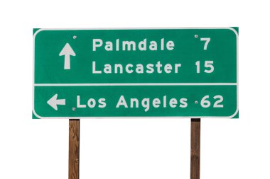Palmdale, Lancaster and Los Angeles Highway Sign Isolated on Whi clipart