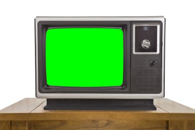 Eski televizyon ve ile Chroma anahtar yeşil ekran üzerinde izole Whit