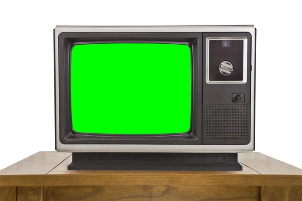 Старий телебачення і з Chroma ключових зелений екран ізольовані на нітрохи Ліцензійні Стокові Фото