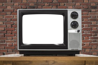 Tuğla duvar ve ekran dışarı kesim ile analog televizyon