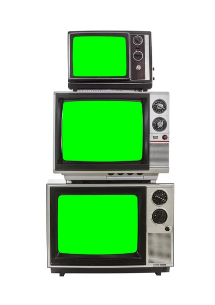Vintage televisietoren geïsoleerd met Chroma groene schermen — Stockfoto