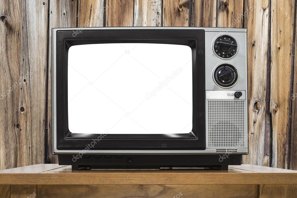 Analog Television with Cut Out Screen and Rustic Wood Wall