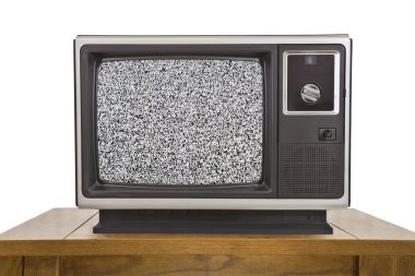Eski televizyon ve statik ekran üzerinde beyaz izole ile