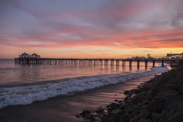 Malibu Pier California Coucher de soleil — Photo