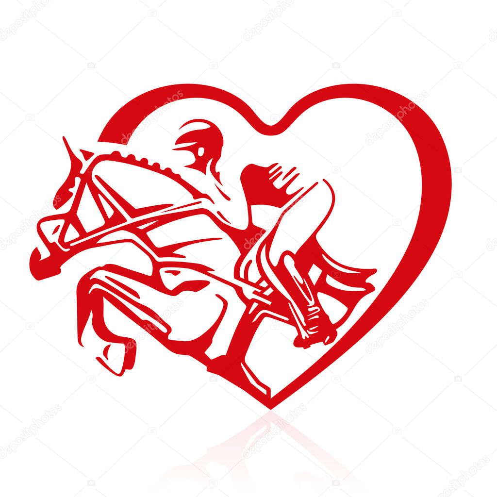 Jockey on horse. Logo. Heart. Horse Jumping. Equestrian Events. Sport. Show Jumping Competition Vector Illustration