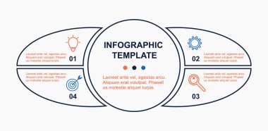 İş bilgisi vektör tasarım şablonu. Metniniz için 4 seçeneği, adımları, seçenekleri, simgeleri ve alanı olan en minimalist kavram. Rapor, diyagram ve web tasarımı için kullanılabilir