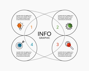 Evrensel Vektör Bilgileri. 4 Seçeneği, Adımları ya da Süreci Var. Bilgi için Basit Düz Elementler. Sunum, Rapor, Çalışma Akımı, Strateji Konsepti. İş Veri Görselleştirmesi