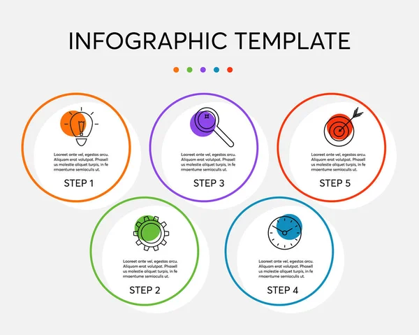 Простая цветная векторная инфографика с 5 вариантами, шагами или процессами. Минималистская инфографика бизнес-концепция для презентации, отчета, рабочего процесса, стратегии. Визуализация бизнес-данных. — стоковый вектор