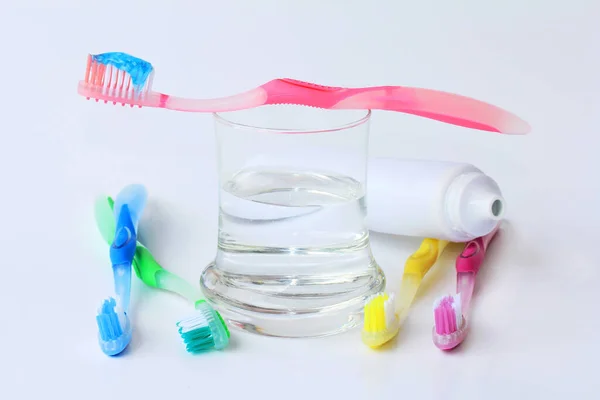 Brushing Essential Healthy Beautiful Teeth Variety Toothbrushes — Stock Photo, Image