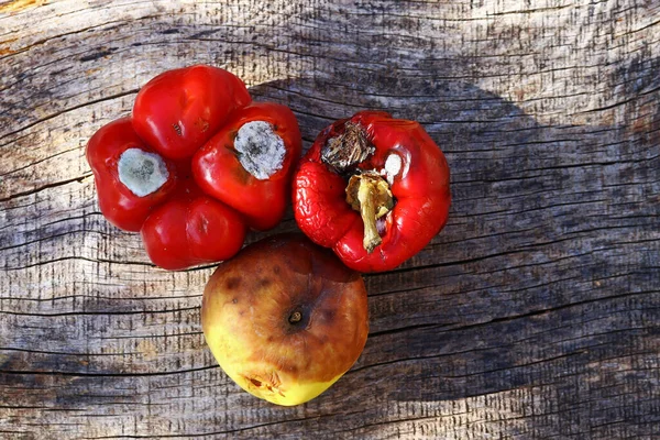 Pimentos Mofados Velhos Uma Maçã Podre — Fotografia de Stock