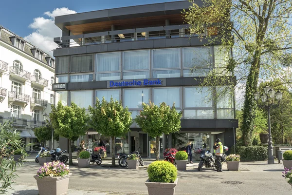 BADEN-BADEN, GERMANY - MAY 4: Modern building facade with logo o — Stock Photo, Image