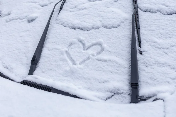 Car Windshield Covered Snow — Stock Photo, Image