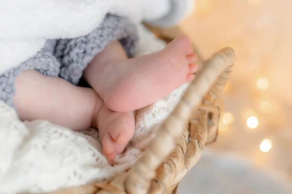 Voeten Van Een Pasgeborene Een Zachte Deken — Stockfoto