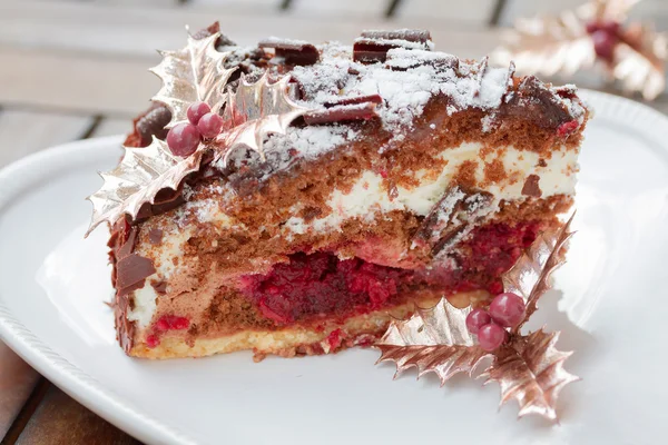 Fetta di torta al cioccolato con ciliegie. Piccola profondità di campo (DOF — Foto Stock