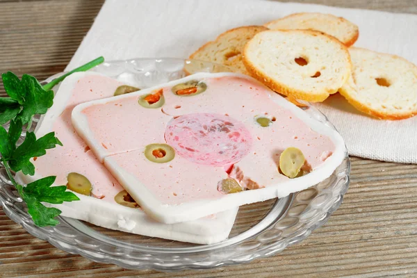 Duck pate with olives. French cuisine. — Stock Photo, Image