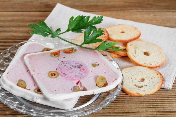 Duck pate with olives. French cuisine. — Stock Photo, Image