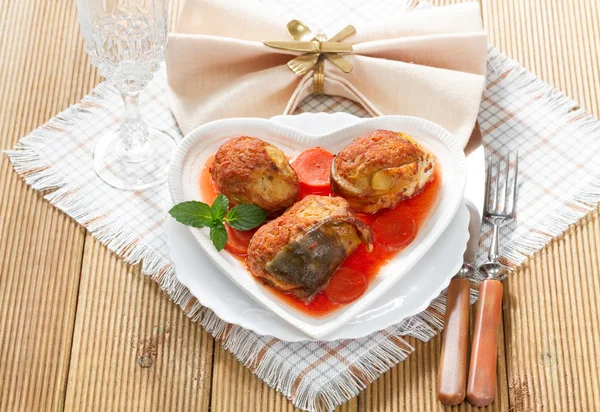 Gefilte fish on the plate closeup. — Stock Image Gefilte fish on the plate closeup. Stock Photo
