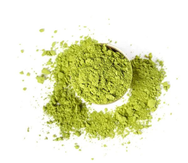 Tè verde in polvere isolato su sfondo bianco — Foto Stock