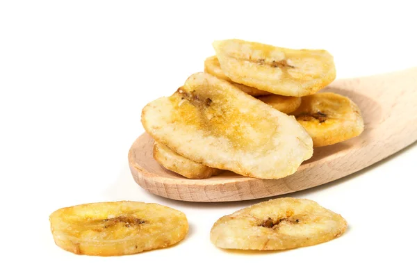 Banana chips su sfondo bianco — Foto Stock